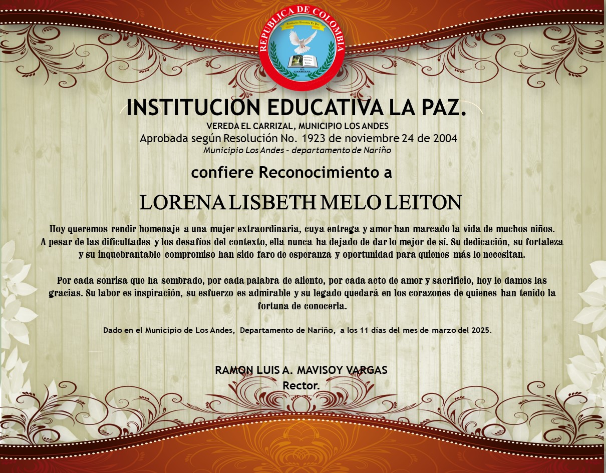 RECONOCIMIENTO A LORENA LISBETH MELO LEITON.